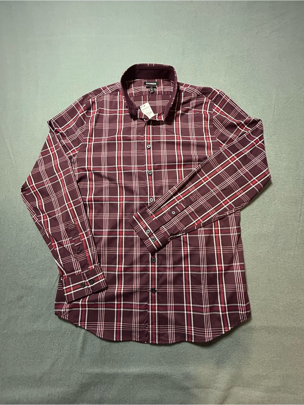 Express Men's Burgundy Plaid Button-Down Shirt